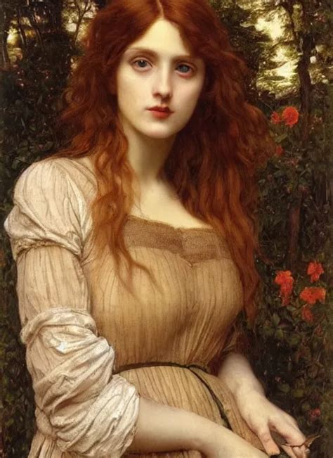 Pre Raphaelite Young Beautiful Female Oil Aesthetic Stable