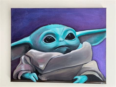 Grogu Mandalorian Painting Star Wars Art On Canvas Baby Yoda Acrylic Original Painting Art
