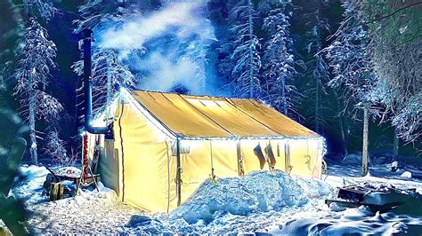 Winter Camping In A Glowing Hot Tent Hut Youtube