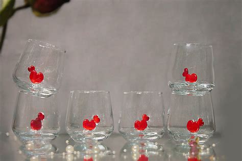 set of 6 drinking glasses heart design with handmade glass etsy