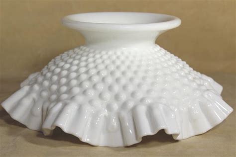 Vintage Hobnail Milk Glass Bowl Marked Fenton Low Compote Dish W Crimped Ruffle Edge