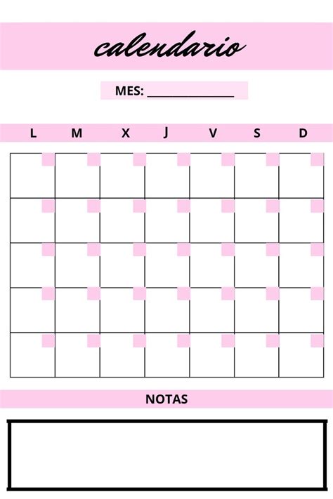 Free Printable Monthly Calendar Calendario Para Escribir Plantilla