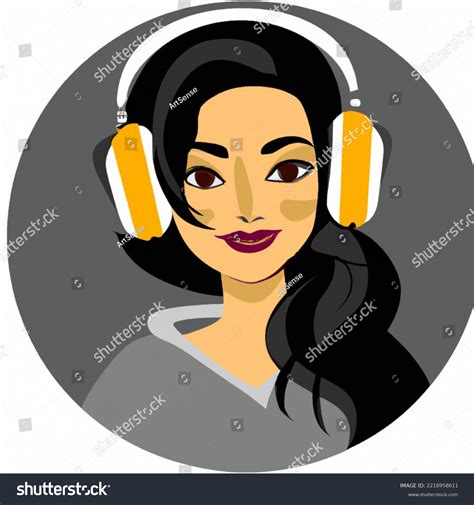 Girl Avatar Wearing Headphones Cartoon Character Stock Illustration