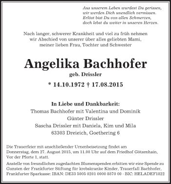 Traueranzeigen Von Angelika Bachhofer Trauer Op Online De