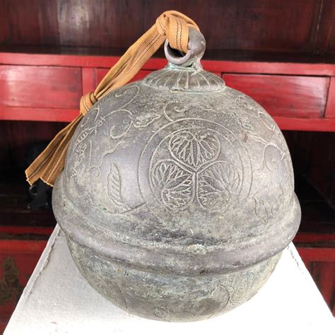 Japanese Big Bold Antique Shinto Suzu Temple Bell Rare Find And Signed At 1stdibs