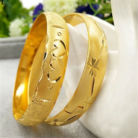 Newest Dubai Gold Bangles For Women Gold Filled 10mm Wide Bracelet Africaneuropeanethiopia