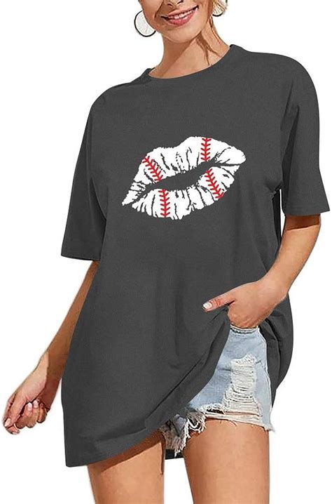 Women Oversized Vintage Baseball Graphic T Tees Summer Short Sleeve Mom T Shirts Loose Fit