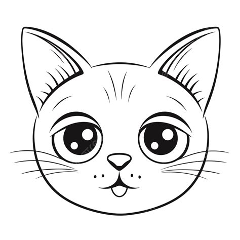 Cute Cat Head Black Coloring Pages For Children Outline Sketch Drawing