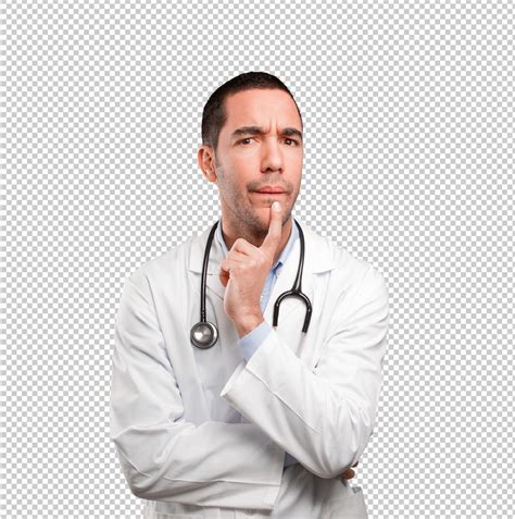 Premium Psd Suspicious Young Doctor Thinking