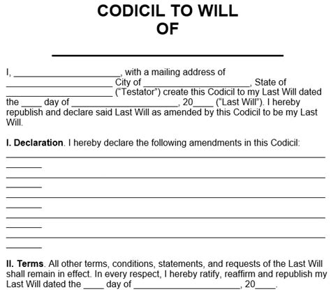 Free Ready Made Codicil To Will Forms And Templates Word Best Collections