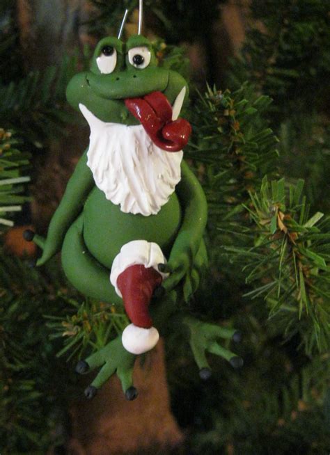 Christmas decorations used to be put up on christmas eve and not before. Naughty Christmas Frog with Santa Hat...handmade by Dee ...