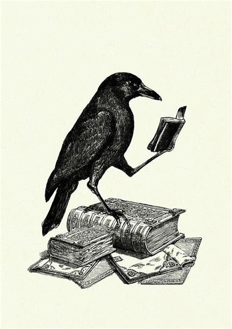 Halloween Raven Crow Reading A Book Victorian Steampunk Art Print