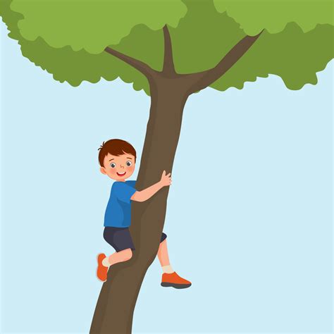 Cute Little Boy Climbing Big Tree In The Park 12857862 Vector Art At