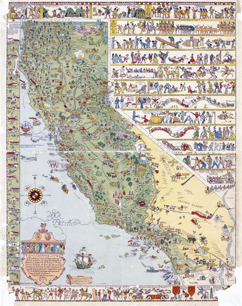 Large Detailed Old Illustrated Tourist Map Of California