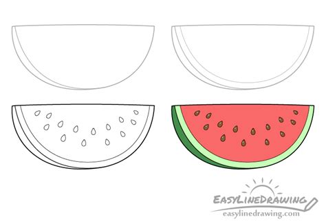 How To Draw A Watermelon Slice Step By Step Easylinedrawing
