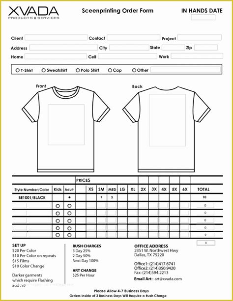 Free Shirt Order Form Template Of Printable T Shirt Order Forms