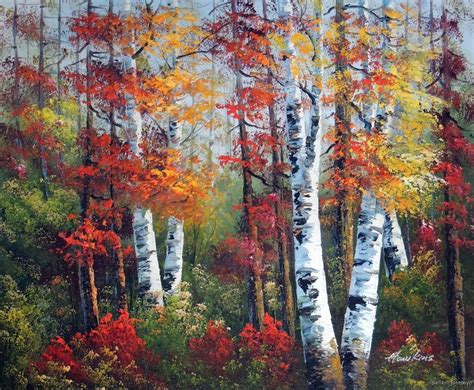 Aspen Tree Paintings Aspen Tree Forest Autumn Colors Red Yellow