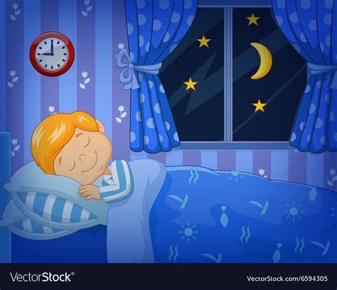 Cartoon Little Boy Sleeping In The Bed Royalty Free Vector