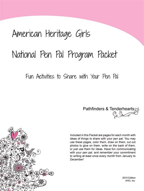 American Heritage Girls National Pen Pal Program Pack 2015 2021 Fill