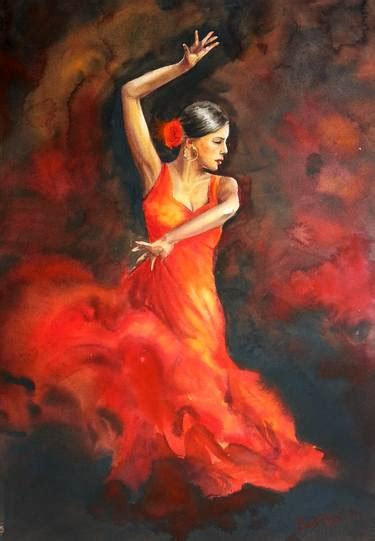 Saatchi Art Flamenco Dancer In Red Dress 2 Painting By Olga Beliaeva