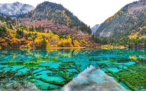 Download Wallpapers 4k Jiuzhaigou National Park Autumn Chinese