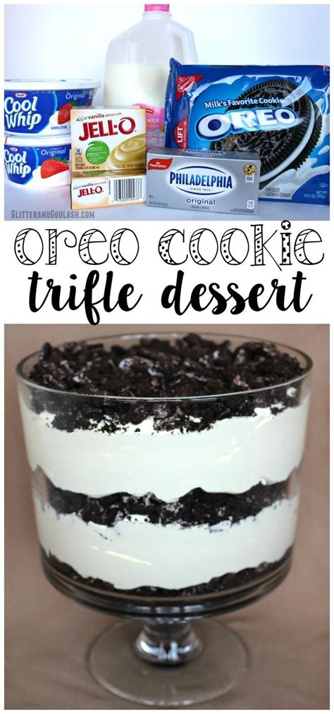 From there you mix your cream cheese, butter, powdered sugar and part of the whipped cream. Oreo Cookie Trifle | Trifle bowl recipes, Oreo dessert ...