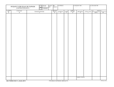 Da Form 3161 1 Download Fillable Pdf Request For Issue Or Turn In