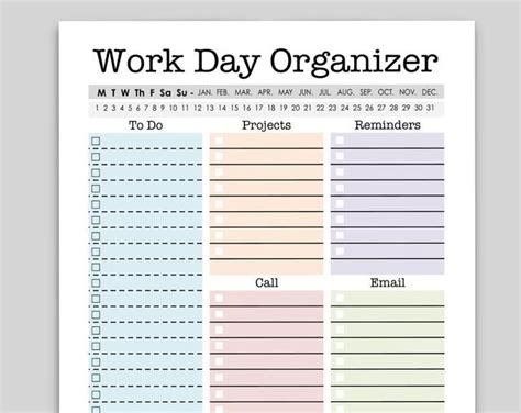 Work Day Organizer Planner Page Work Planner Printable Etsy Planner