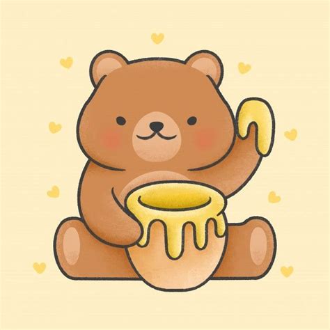 fofo urso de pelúcia segurando estilo de mão desenhada dos desenhos animados pote de mel vetor