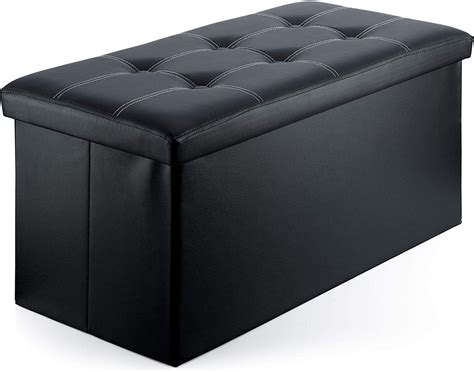 decor hut folding storage bench hidden storage ottoman with cover faux leather black tufted
