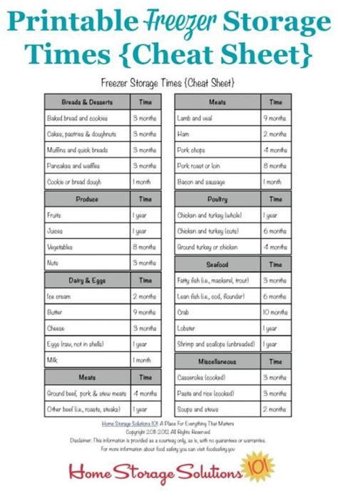 Printable Time Sheet Baby Food Storage Freezer Storage Food Shelf Life