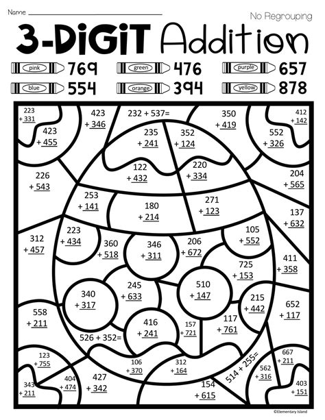 Double Digit Addition Color By Number Sketch Coloring Page