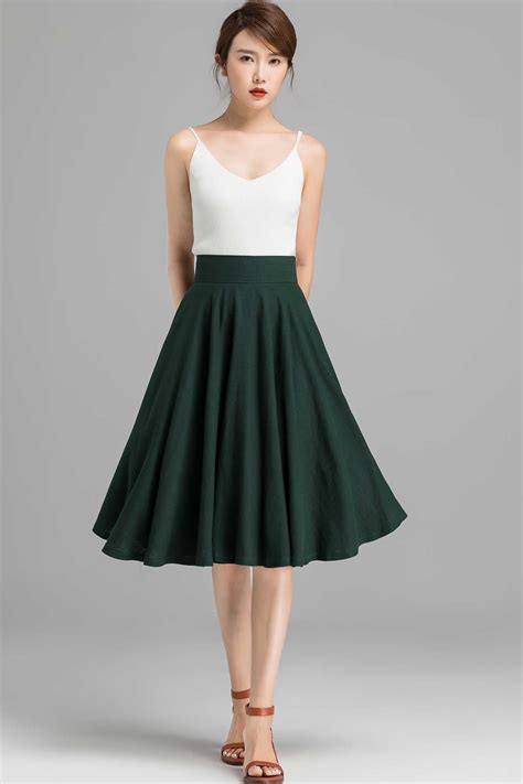 1950s Green Flared Midi Skirt Linen Full Circle Skirt Womens Etsy