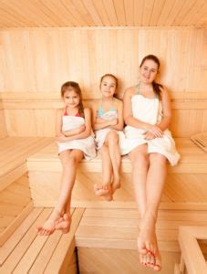 Mother With Two Babe Relaxing At Steam Bath Nordic Energy