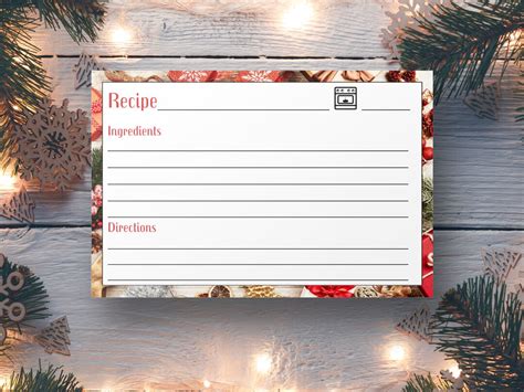 Blank Printable Recipe Card Christmas Recipe Card Digital Recipe Card