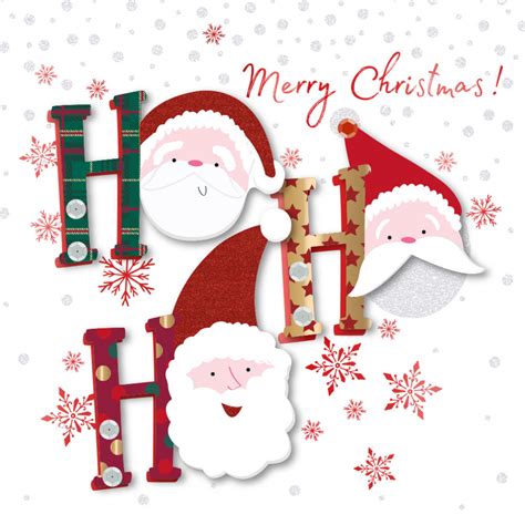 Merry Christmas Ho Ho Ho Embellished Christmas Greeting Card Cards