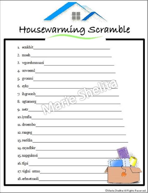 Instant Download Housewarming Word Scramble Gameprintable Housewarming