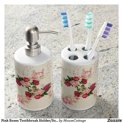 Pink Roses Toothbrush Holdersoap Dispenser Bath