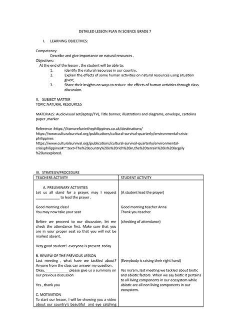 Detailed Lesson Plan In Science Grade 7 Detailed Lesson Plan In