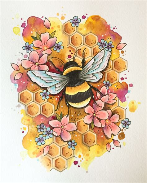 Bumble Bee Tattoo Print Tattoo Design Bee Art Print Honeybee