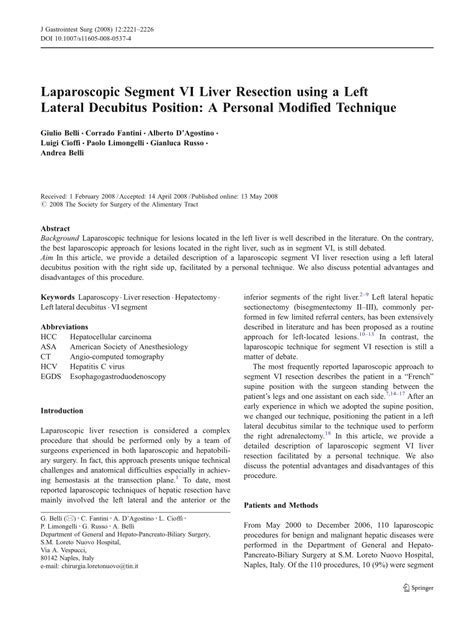 Pdf Laparoscopic Segment Vi Liver Resection Using A Left Lateral