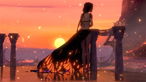 2560x1440 Wlop Anime Girl Sunset 4k 1440p Resolution Hd 4k Wallpapers