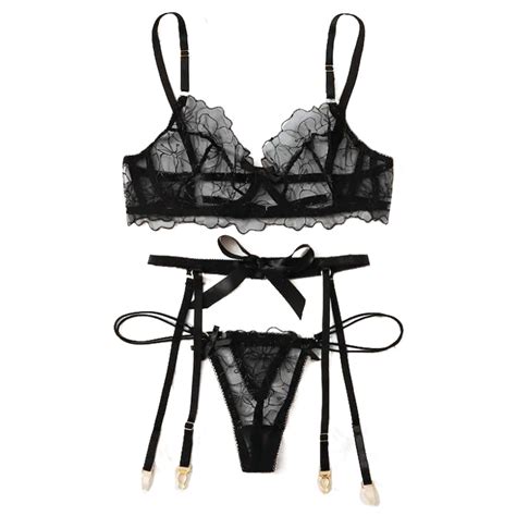 3pcs Bra G String Garter Suit Womens Sexy Lingerie Lace Top Bra Set La Kamahe™