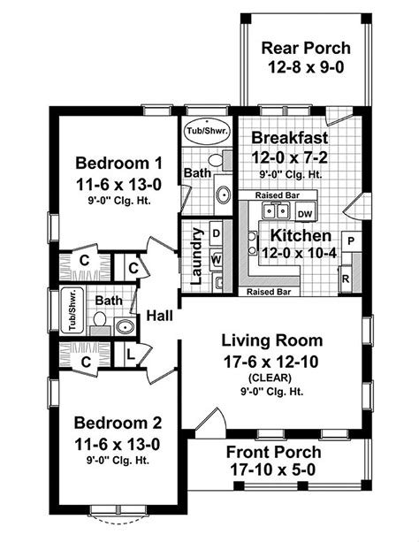Cottage Style House Plan 2 Beds 2 Baths 1100 Sqft Plan 21 222