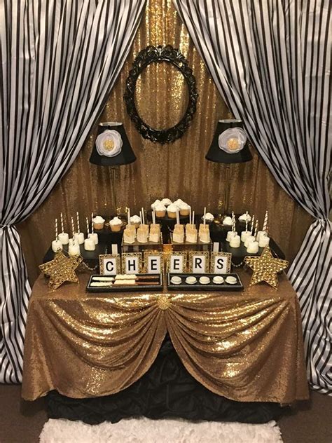 Black And White Stripes With Gold Sparkle Birthday Party Ideas Photo
