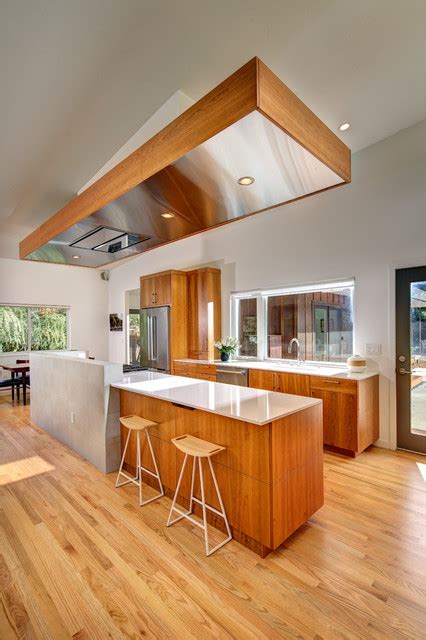 Kitchen Island With Ceiling Mounted Island Canopy Midcentury