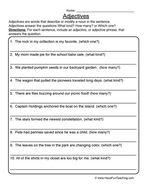 adjective worksheets page     fun teaching