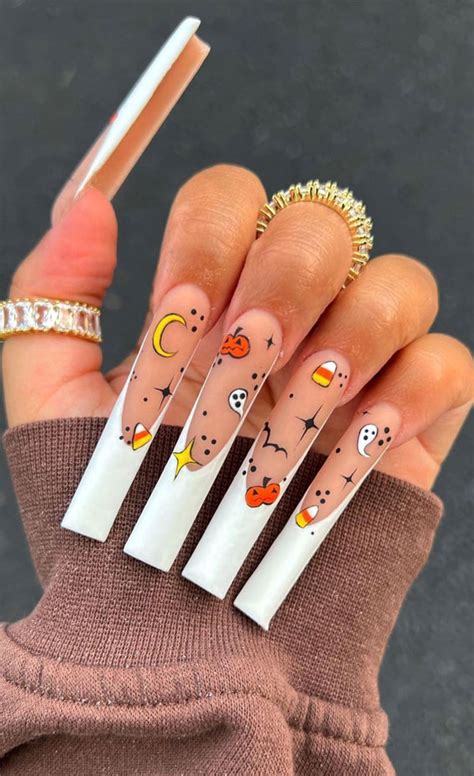 50 Best Halloween Nails 2022 Fun Halloween Long French Nails 1 Fab