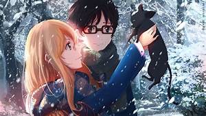 Anime, Girl, Blonde, Cat, Cute, Snow, Couple, Wallpapers, Hd