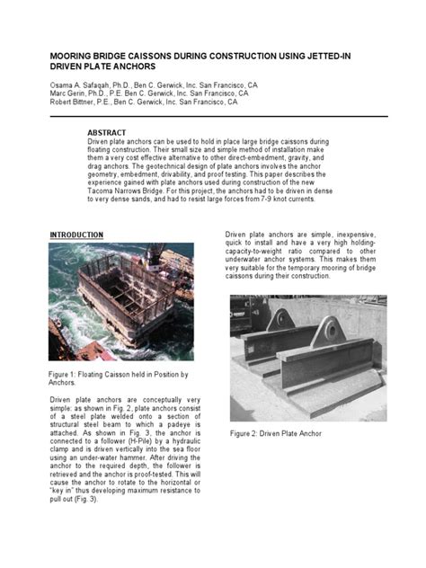 Pdf Mooring Bridge Caissons During Construction Using Driven Plate
